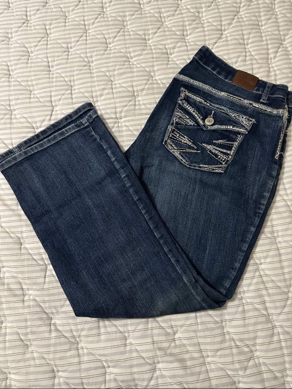 Maurices Dark Blue Bootcut Jeans with Embroidered Back Pocket